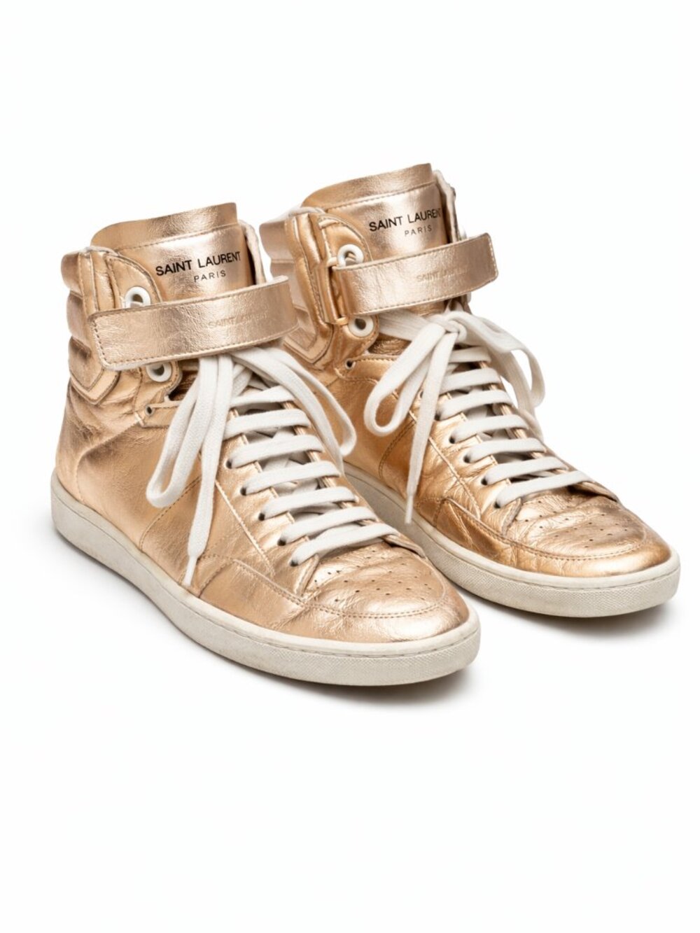 $895 SAINT LAURENT Rose Gold Metallic Hi-top Trainers Sneakers - Size 9 (EU 40)